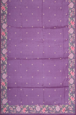 Image of Tussar Silk Lavender Embroidered Saree