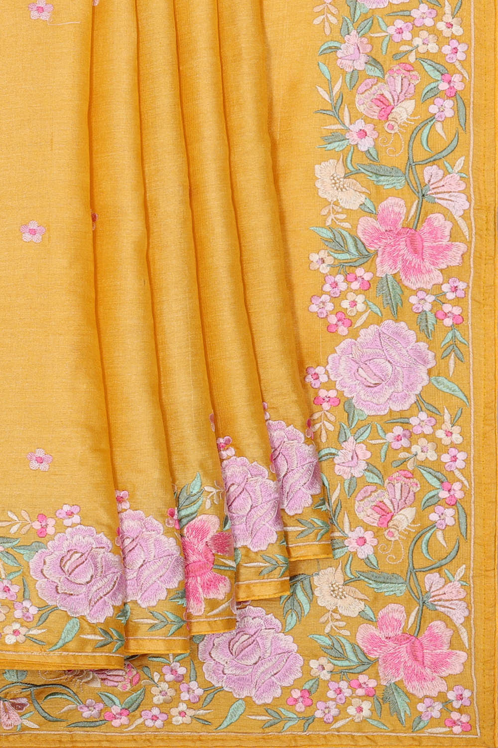 Tussar Silk Yellow Embroidered Saree