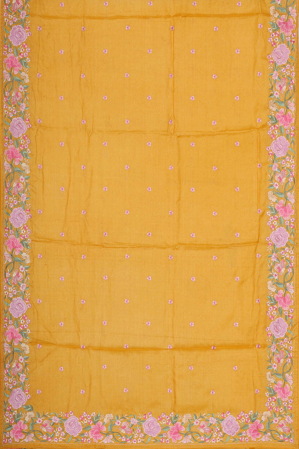 Image of Tussar Silk Yellow Embroidered Saree
