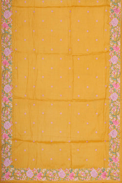 Image of Tussar Silk Yellow Embroidered Saree