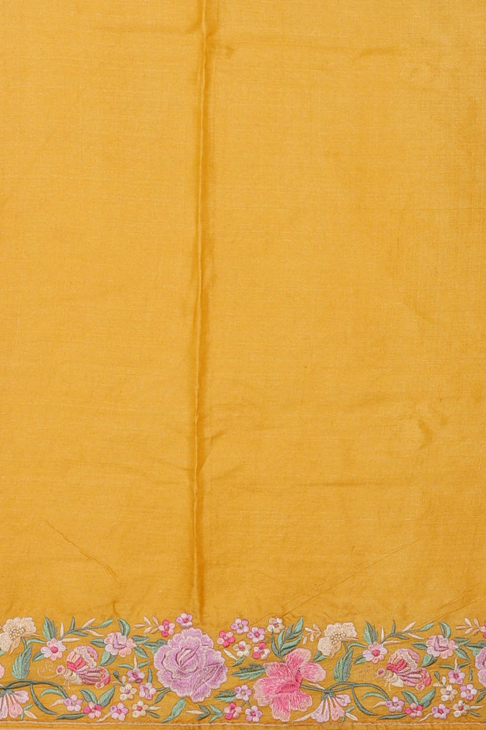 Image of Tussar Silk Yellow Embroidered Saree