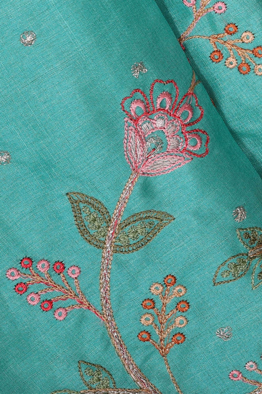 Tussar Silk Turquoise Blue Embroidered Saree