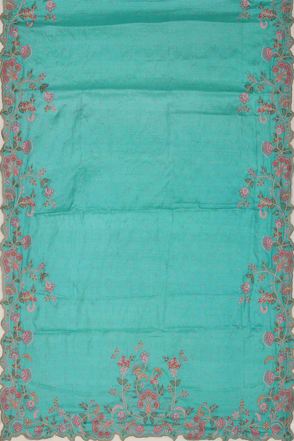 Tussar Silk Turquoise Blue Embroidered Saree