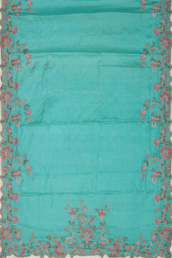 Image of Tussar Silk Turquoise Blue Embroidered Saree