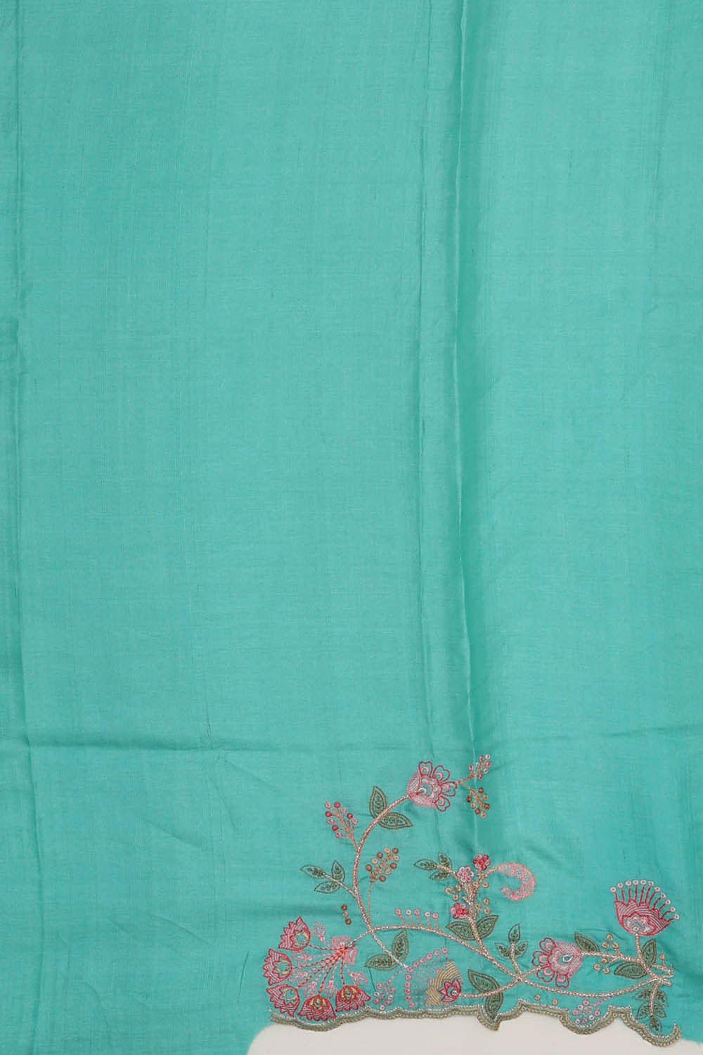 Tussar Silk Turquoise Blue Embroidered Saree