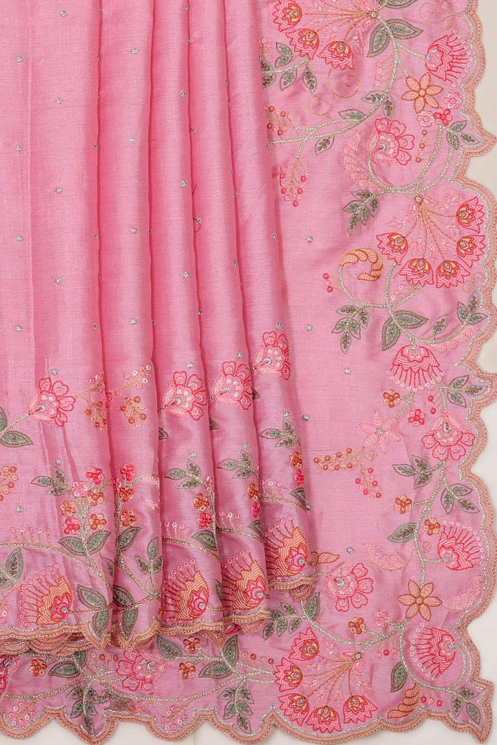 Tussar Silk Pink Embroidered Saree