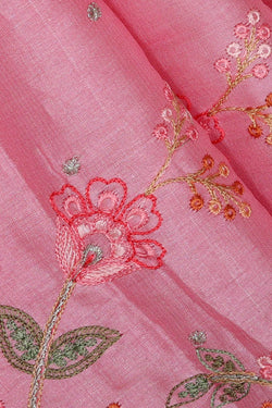 Image of Tussar Silk Pink Embroidered Saree