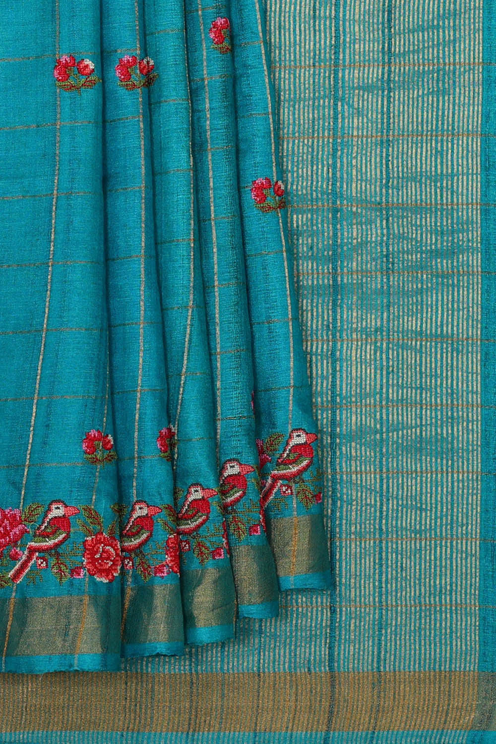 Tussar Silk Sky Blue Embroidered Saree