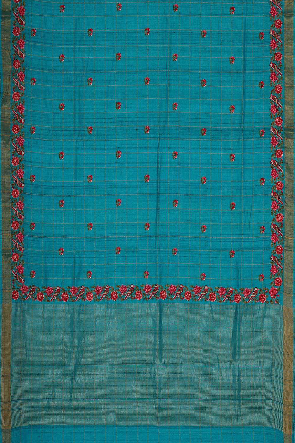 Tussar Silk Sky Blue Embroidered Saree