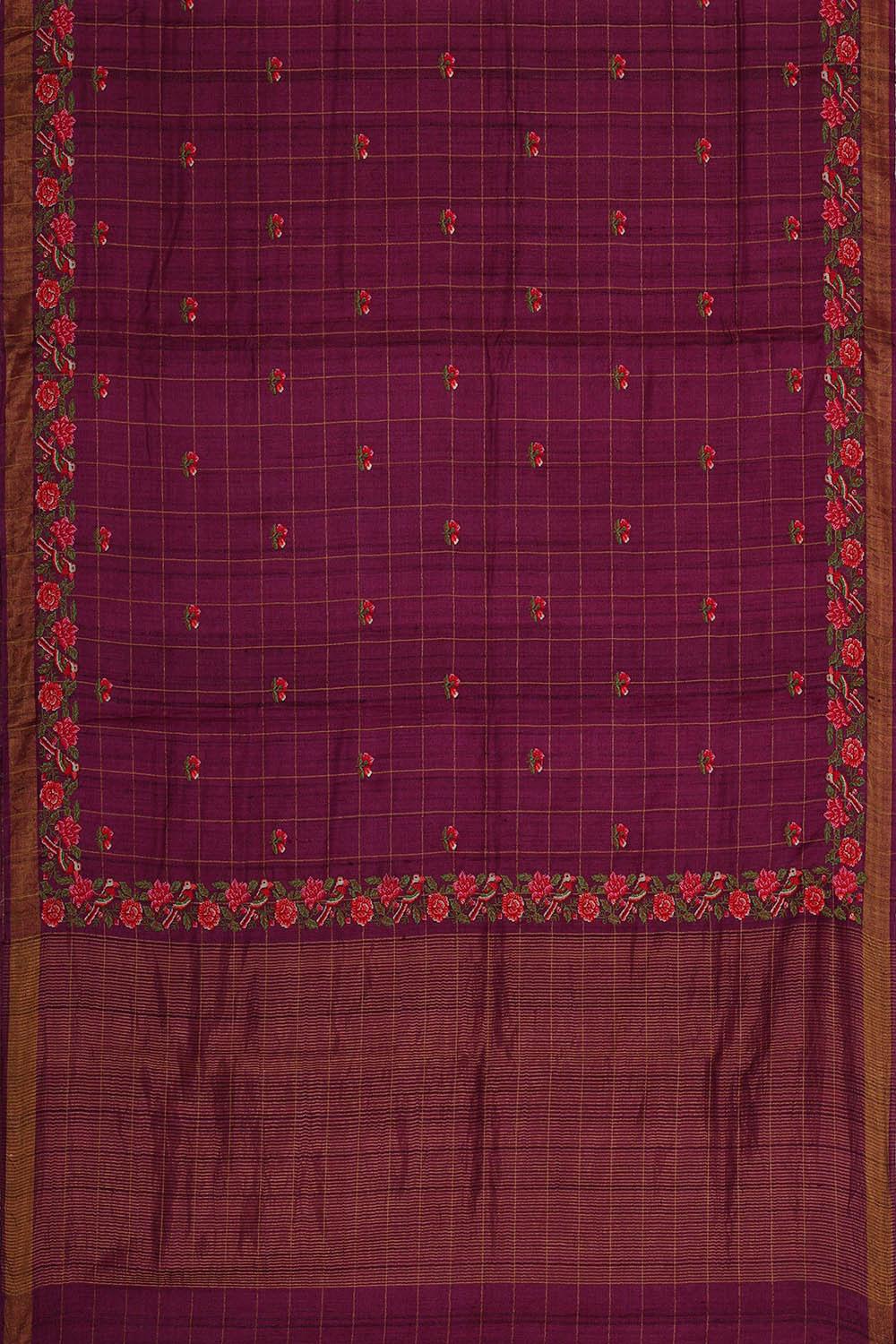 Tussar Silk Deep Wine Embroidered Saree