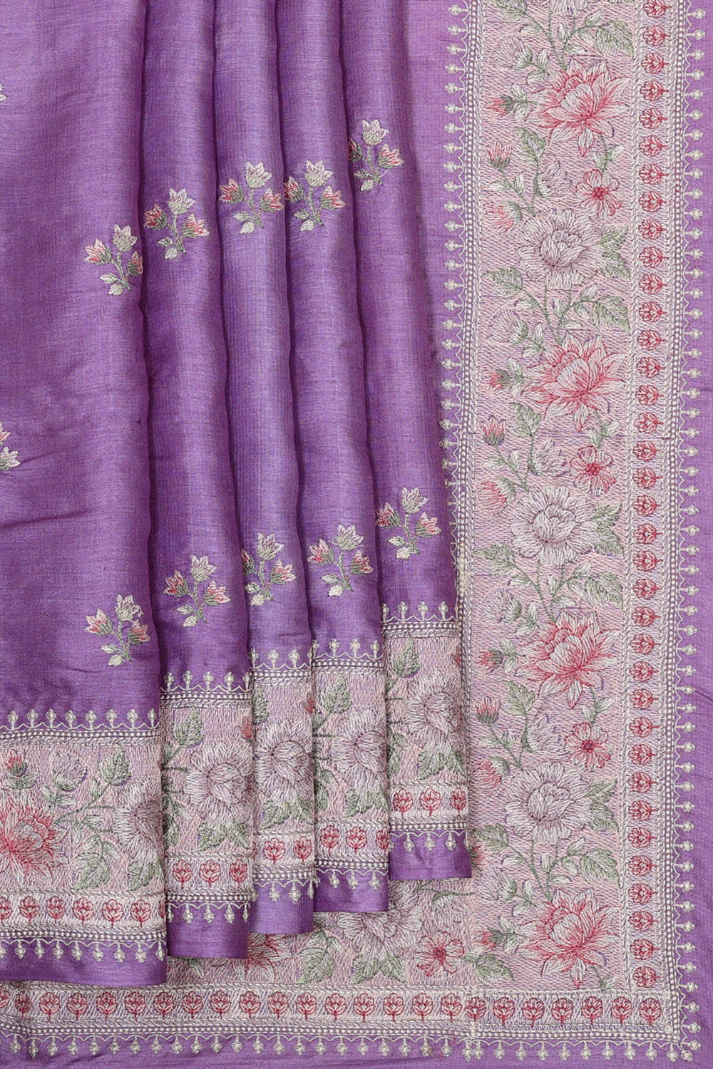 Tussar Silk Lavender Embroidered Saree