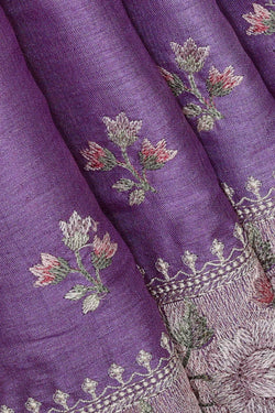 Image of Tussar Silk Lavender Embroidered Saree