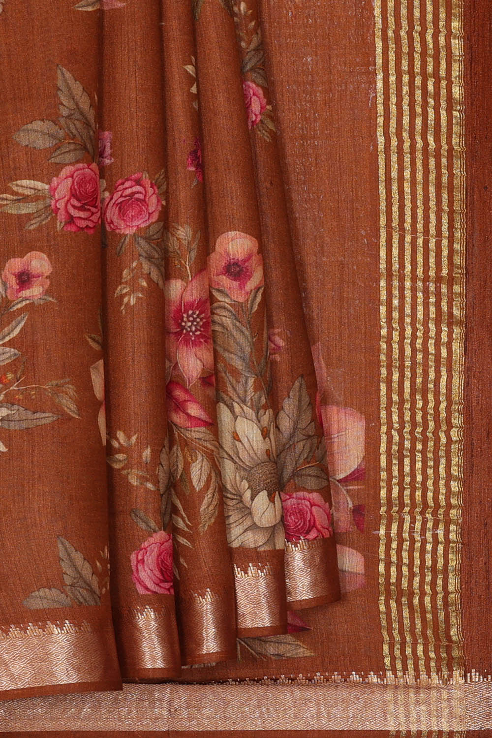 Image of Tussar Silk Brown Saree