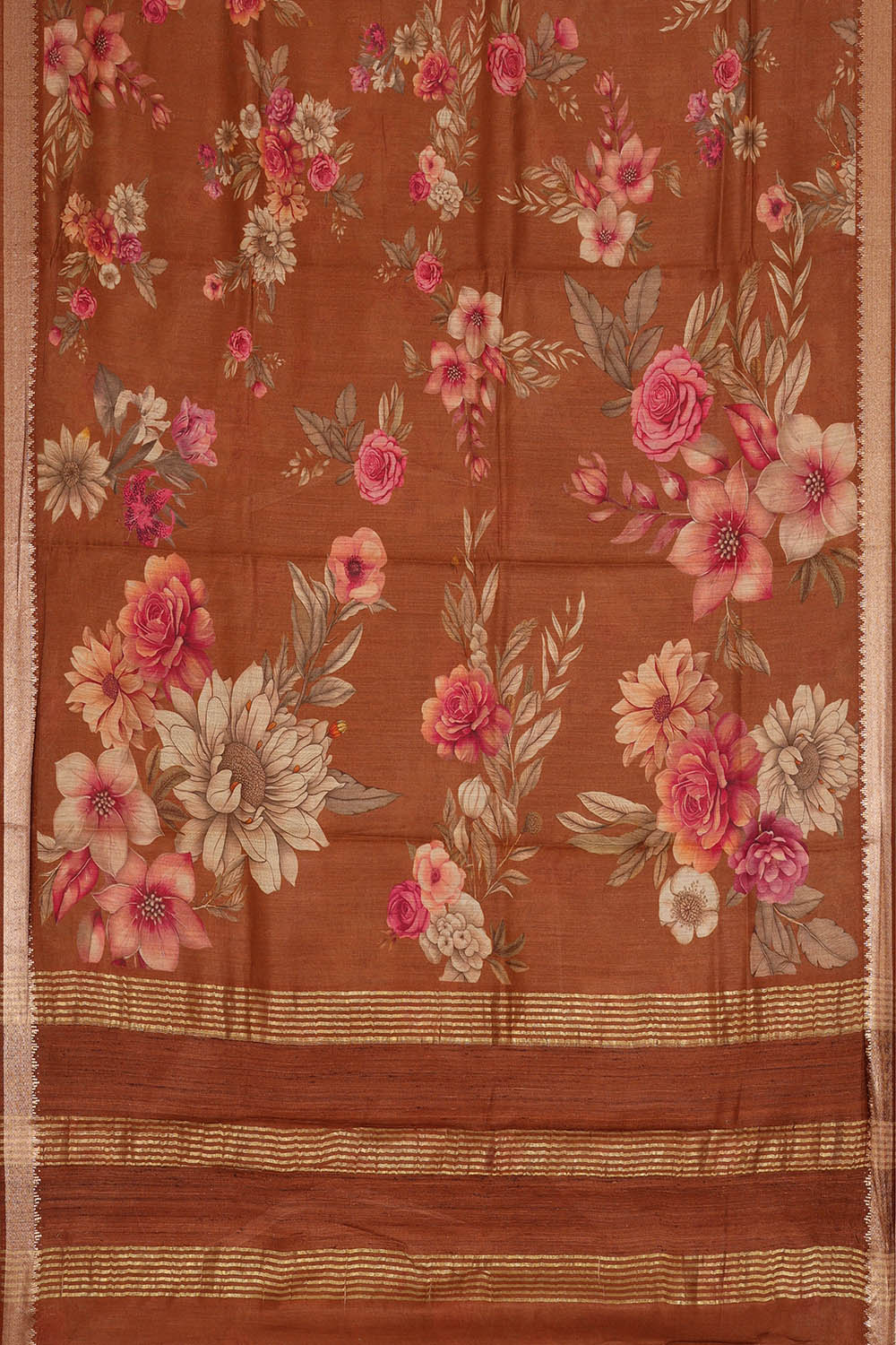 Image of Tussar Silk Brown Saree