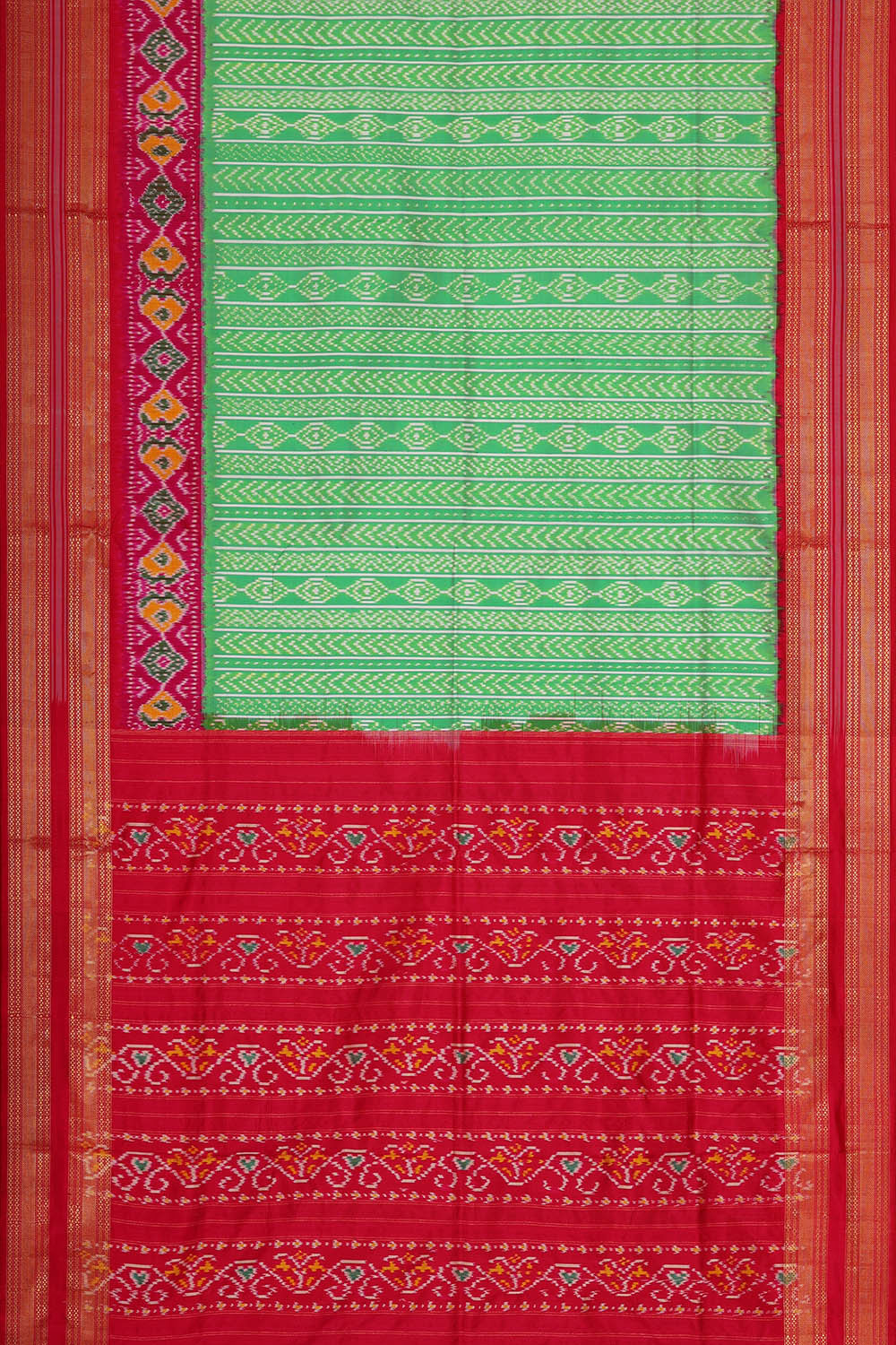 Ikat Silk Green Saree