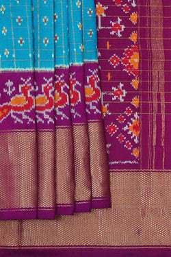 Image of Ikat Silk Blue Saree