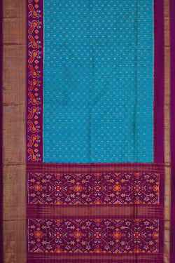 Image of Ikat Silk Blue Saree