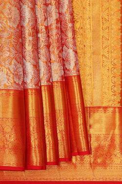 Image of Kanchipattu Golden Red Tissue Brocade Saree