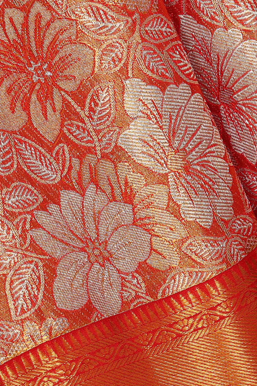 Kanchipattu Golden Red Tissue Brocade Saree