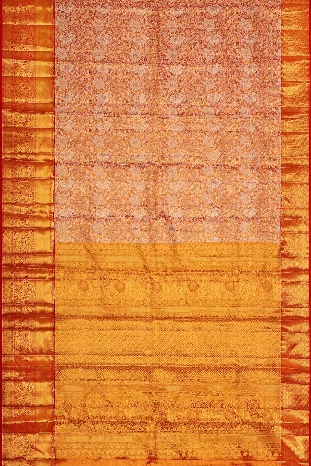 Kanchipattu Golden Red Tissue Brocade Saree