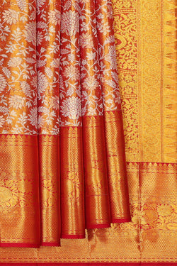 Image of Kanchipattu Golden Red Tissue Brocade Saree