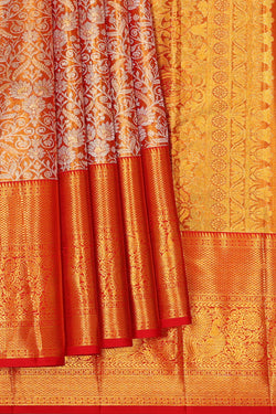 Image of Kanchipattu Golden Red Tissue Brocade Saree