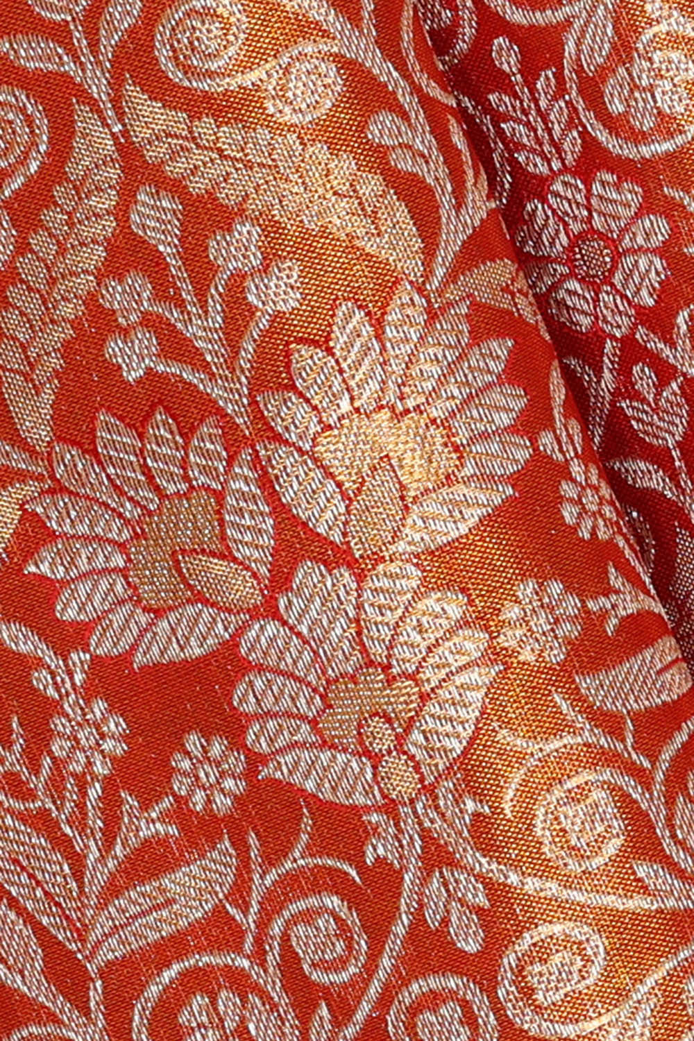 Kanchipattu Golden Red Tissue Brocade Saree