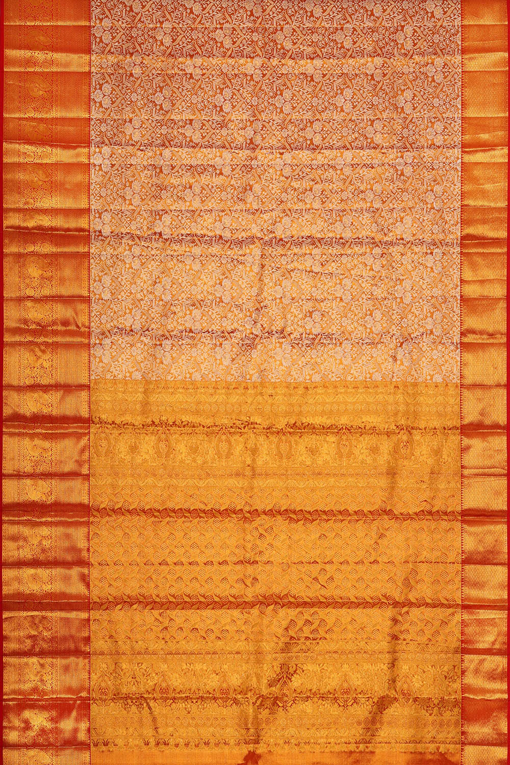 Kanchipattu Golden Red Tissue Brocade Saree