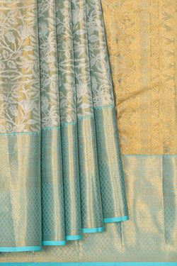 Image of Kanchipattu Golden Blue Tissue Brocade Saree