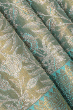 Image of Kanchipattu Golden Blue Tissue Brocade Saree