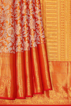 Image of Kanchipattu Golden Red Tissue Brocade Saree