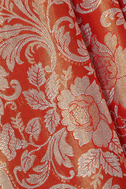 Image of Kanchipattu Golden Red Tissue Brocade Saree