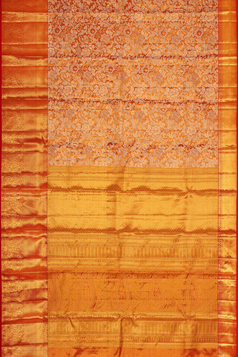 Kanchipattu Golden Red Tissue Brocade Saree