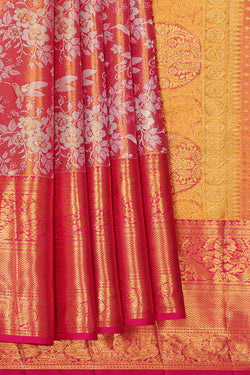 Image of Kanchipattu Golden Pink Tissue Brocade Saree