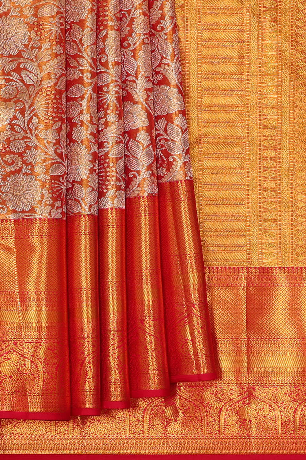 Kanchipattu Golden Brown Tissue Brocade Saree