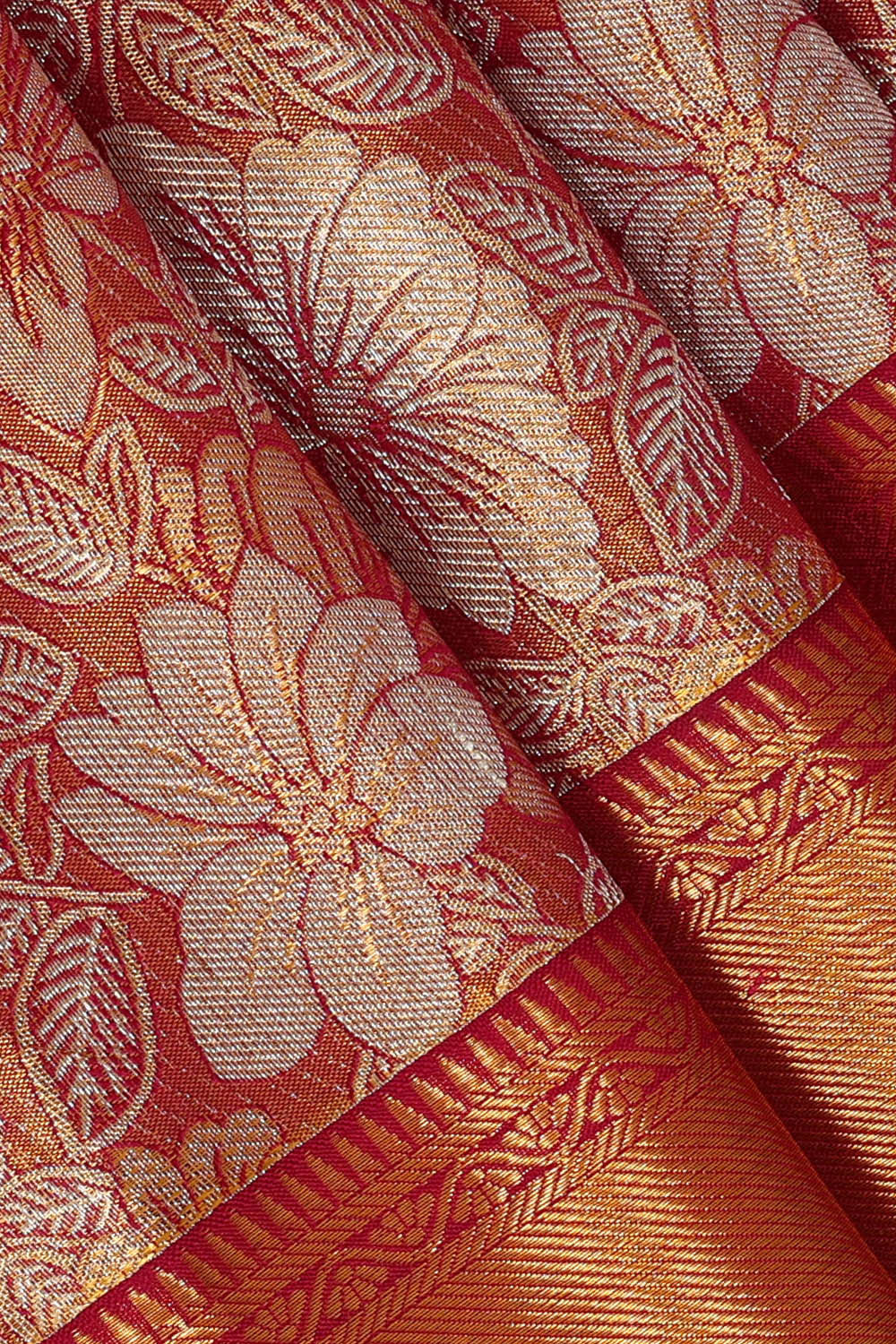 Kanchipattu Golden Red Tissue Brocade Saree