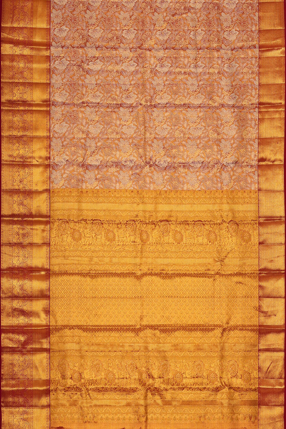 Kanchipattu Golden Red Tissue Brocade Saree