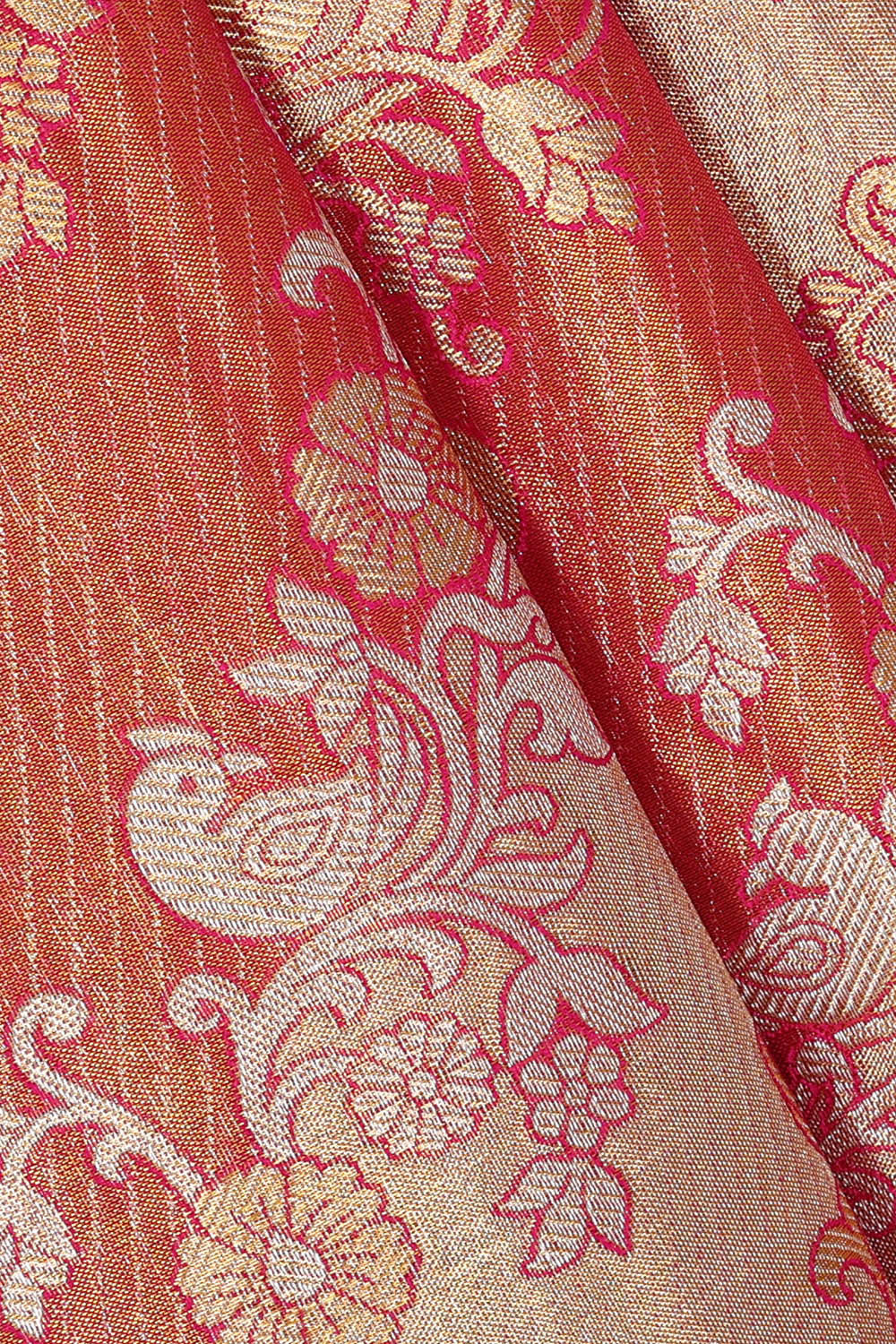 Kanchipattu Golden Red Tissue Brocade Saree