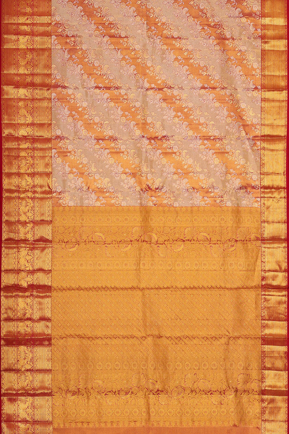 Kanchipattu Golden Red Tissue Brocade Saree