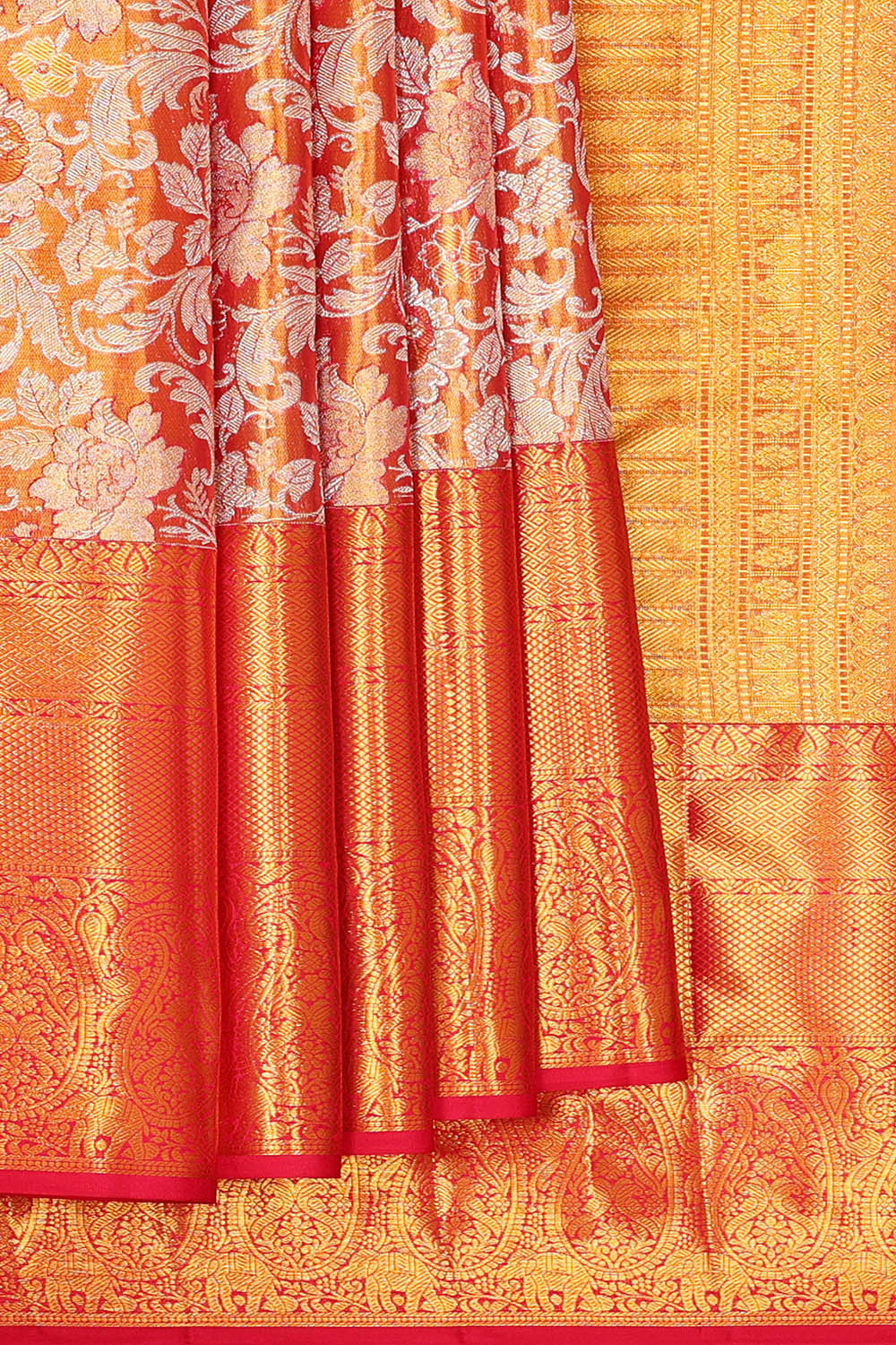 Kanchipattu Golden Pink Tissue Brocade Saree