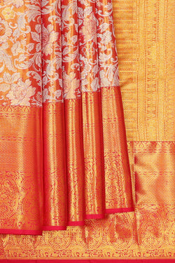 Image of Kanchipattu Golden Pink Tissue Brocade Saree