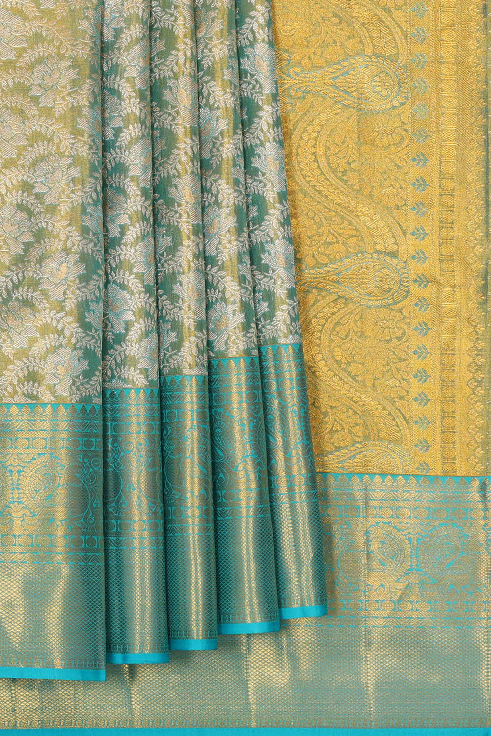 Kanchipattu Sky Blue Tissue Brocade Saree