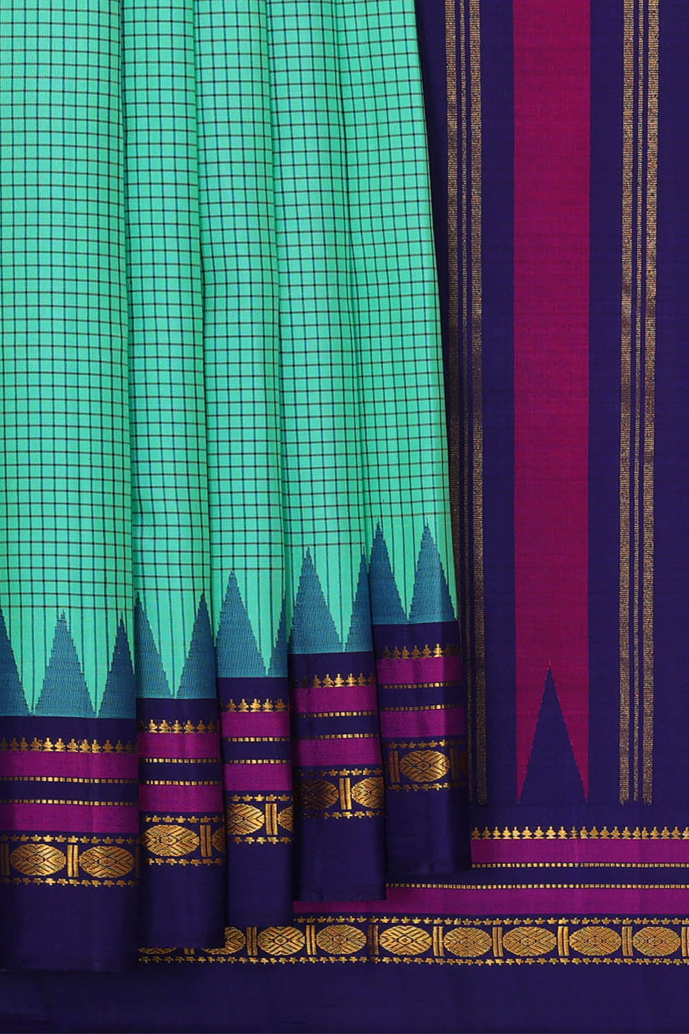 Image of Gadwal Silk Seafoam Green Saree