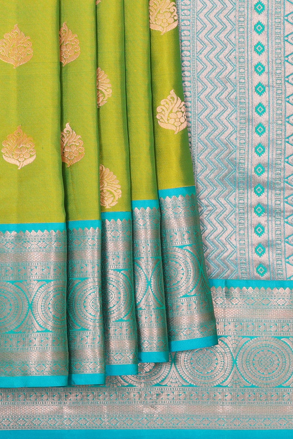 Kanchipattu Parrot Green Brocade Saree