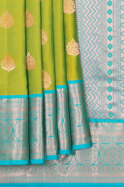 Image of Kanchipattu Parrot Green Brocade Saree