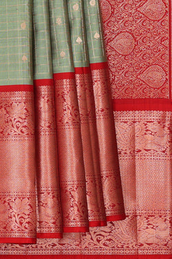 Image of Kanchipattu Sage Green Brocade Saree