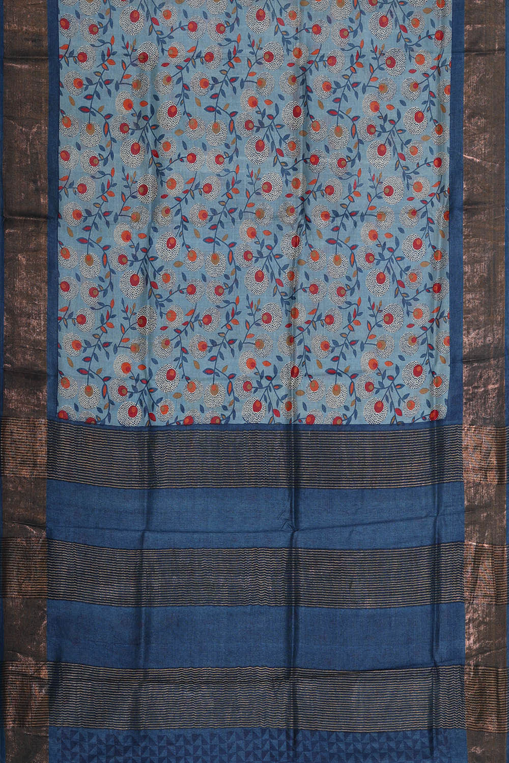 Printed Tussar Sky Blue Saree