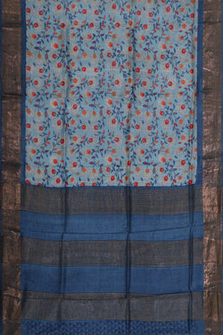 Image of Printed Tussar Sky Blue Saree