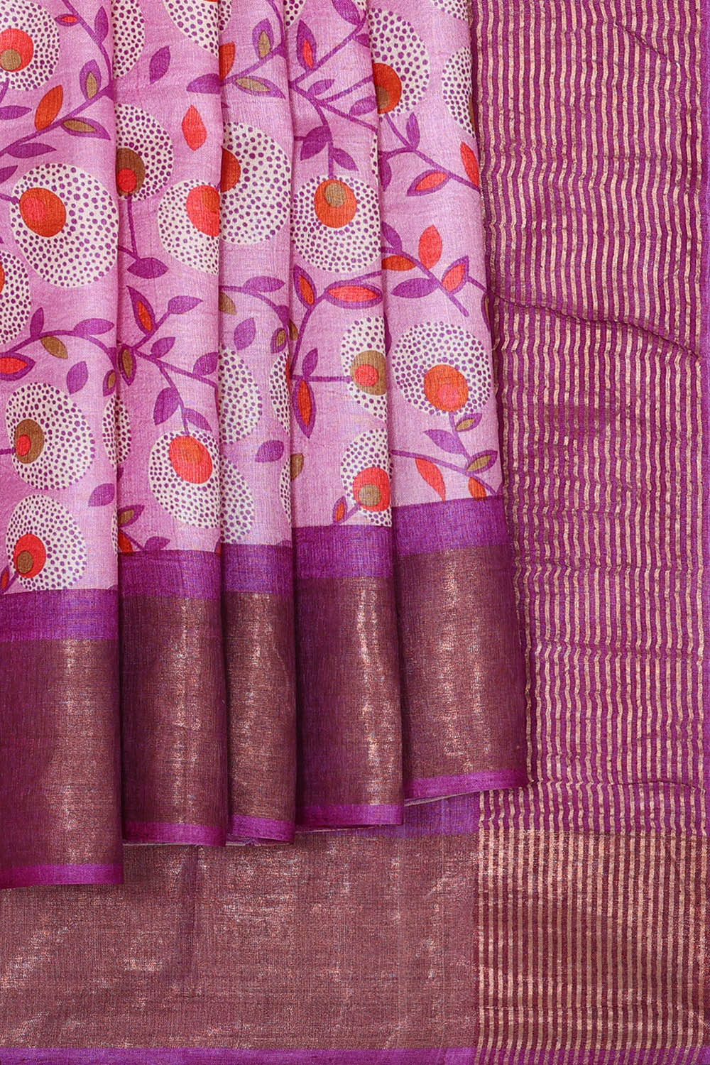 Printed Tussar Soft Pink Saree