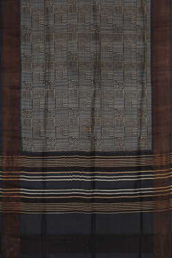 Image of Printed Tussar Dark Grey Saree